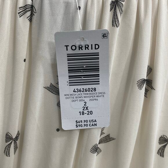 Torrid Mesh Babydoll Mini Dress Plus Sz 2 Lace Polka Dot & Bows Whisper White - Picture 11 of 14